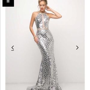 Brand new Silver red carpet La Vera Dress